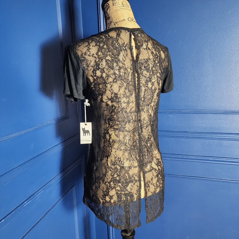 PJ Salvage Black Lace Back Lounge Top - SMALL - Picture 6 of 9